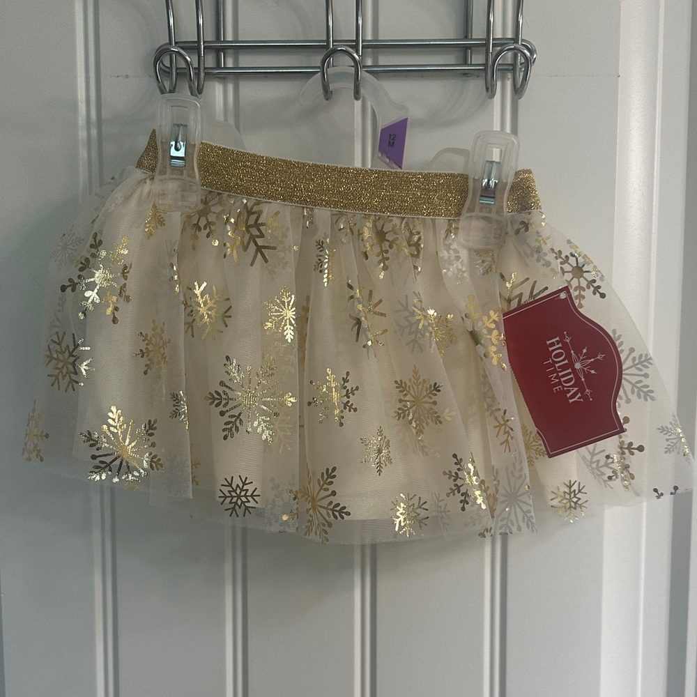 Holiday Time Gold and Cream Snowflake Skirt